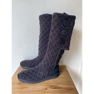 Ugg Australia Womens Boots Size 7 Black Lattice Cardy Sweater Knit S/N 3066 Y2K